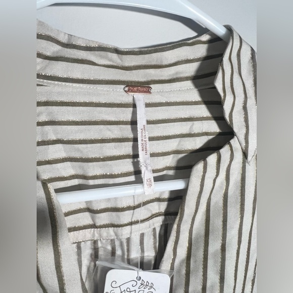 NWT Free People Making Memories Button Down Shirt Gold & Cream Size XS Holiday - Picture 8 of 12